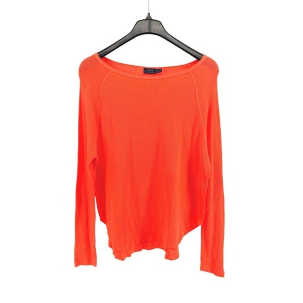 NEW Polo Ralph Lauren Waffle Knit Womens XL Top Hot Orange Long Sleeve Boat Neck
